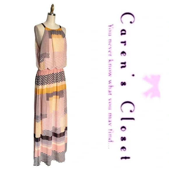 Vince Camuto Multi Colored Striped Chiffon Long Maxi Sundress - Picture 2 of 10